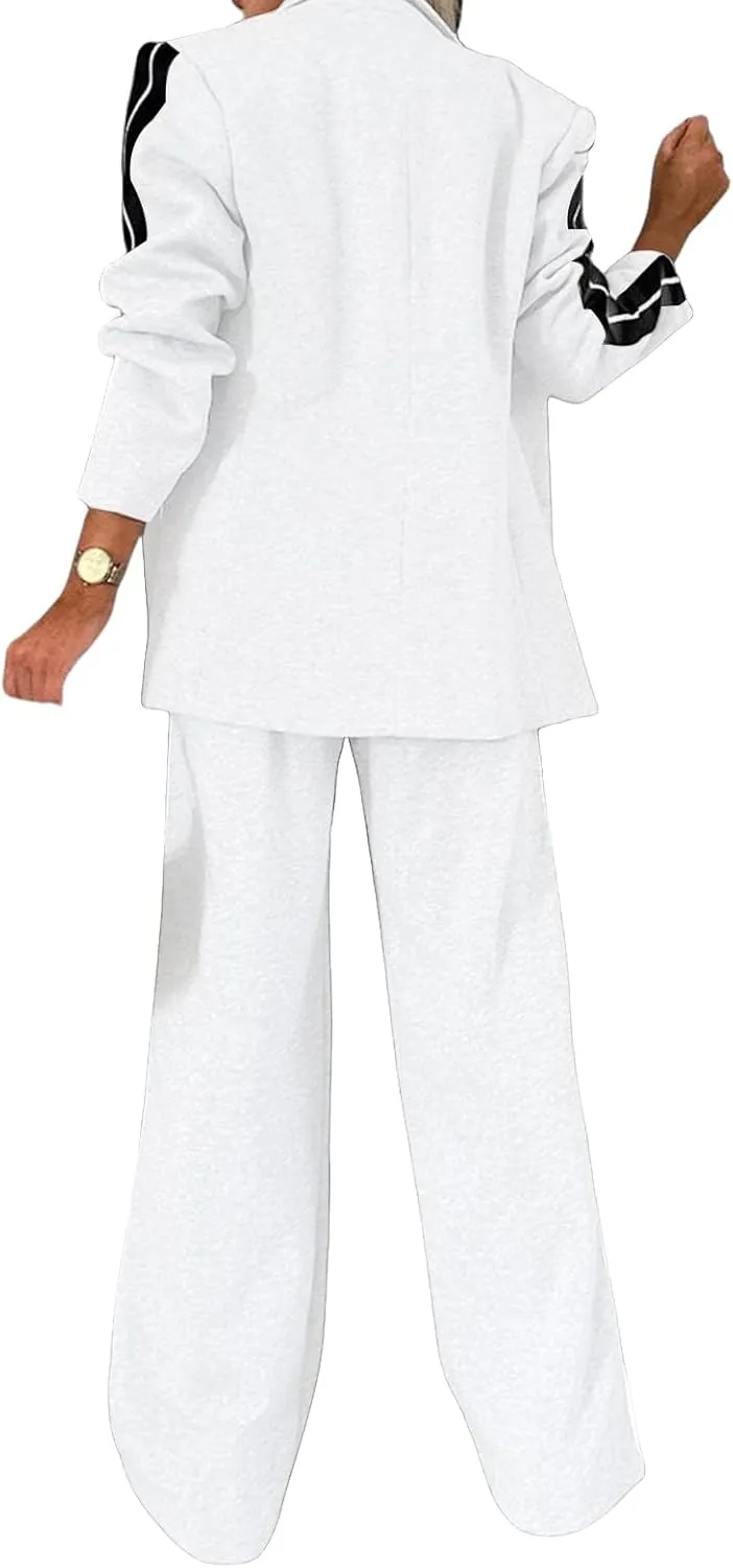 2 Piece Blazer Outfits for Women Comfy Oversized Jacket Wide Leg Pants Suits Notch Lapel Casual Business Dressy Sets