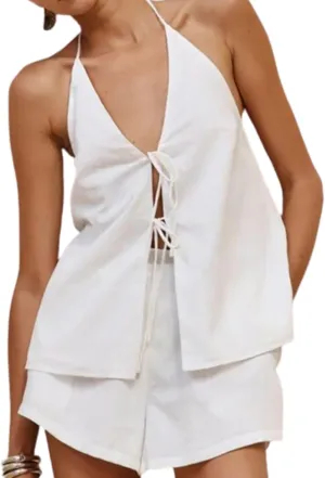 2 Piece Short Sets for Women Sexy V Neck Lace Up Spaghetti Strap Sleeveless Shirts Shorts Outfits Summer Tracksuits