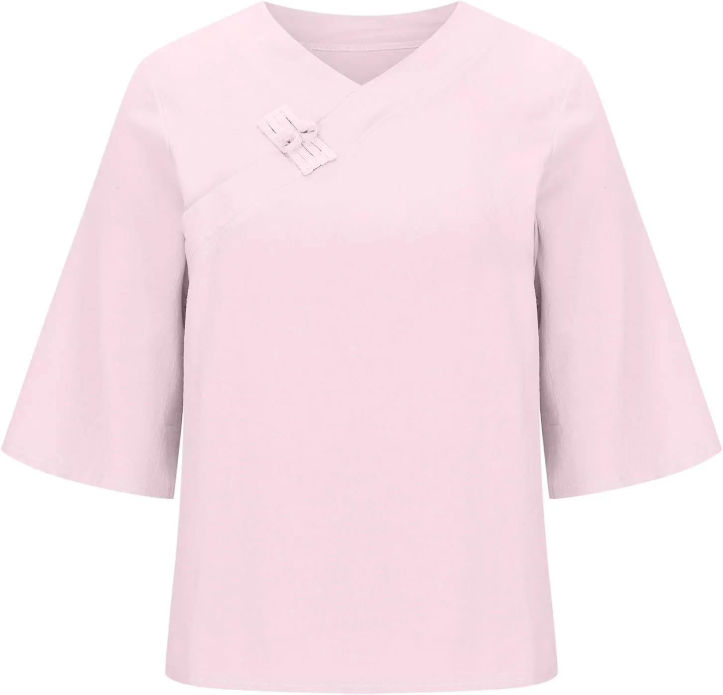 2025 Spring Summer Cotton Linen Shirts V-Neck Short Sleeve Tops Dressy Casual Plain Blouse Loose Comfy Tees Tunics