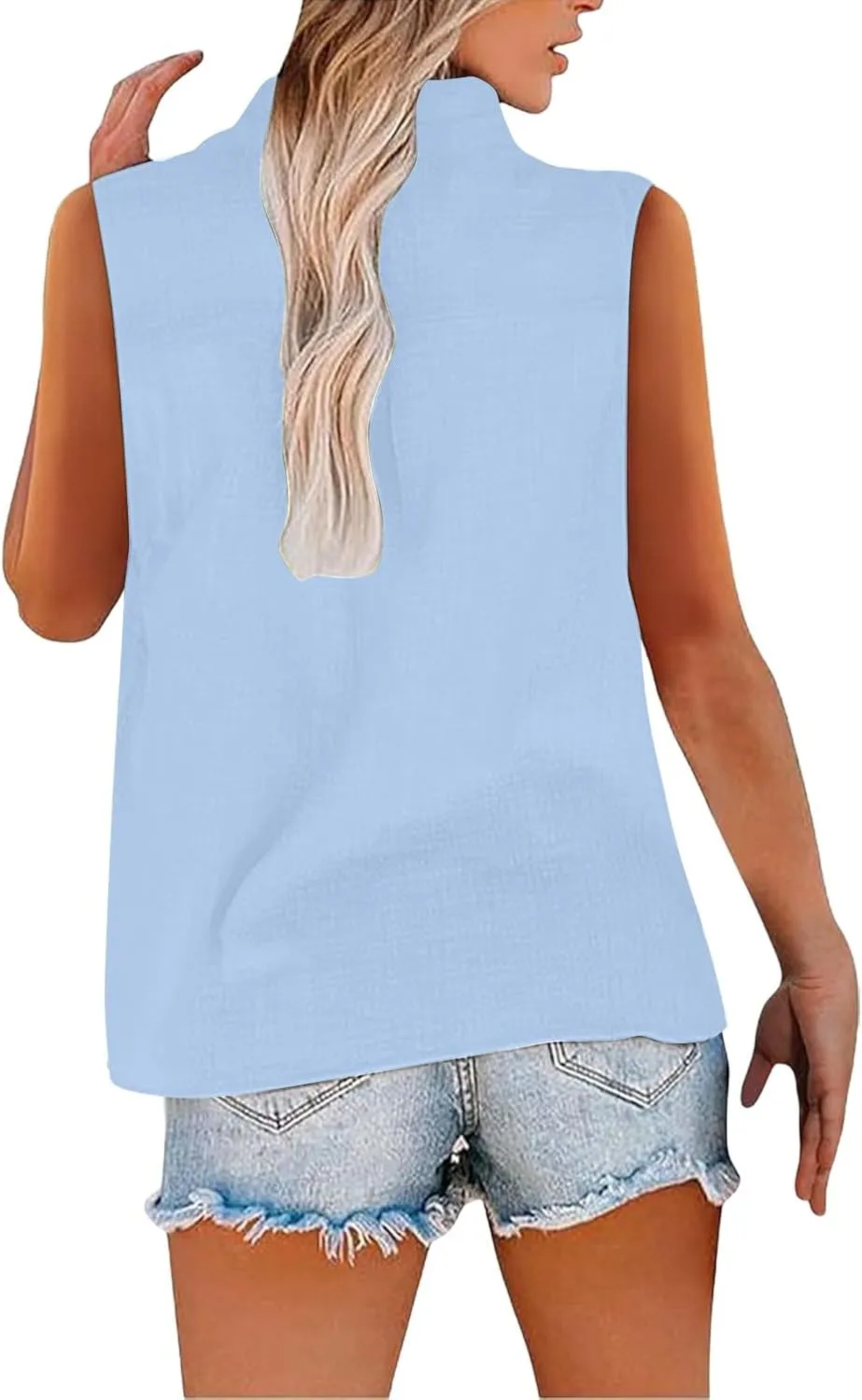 2025 Summer V Neck Button Down Cotton Linen Tank Top for Women Trendy Casual Sleeveless Shirt Beach Vacation Camisole Outfit