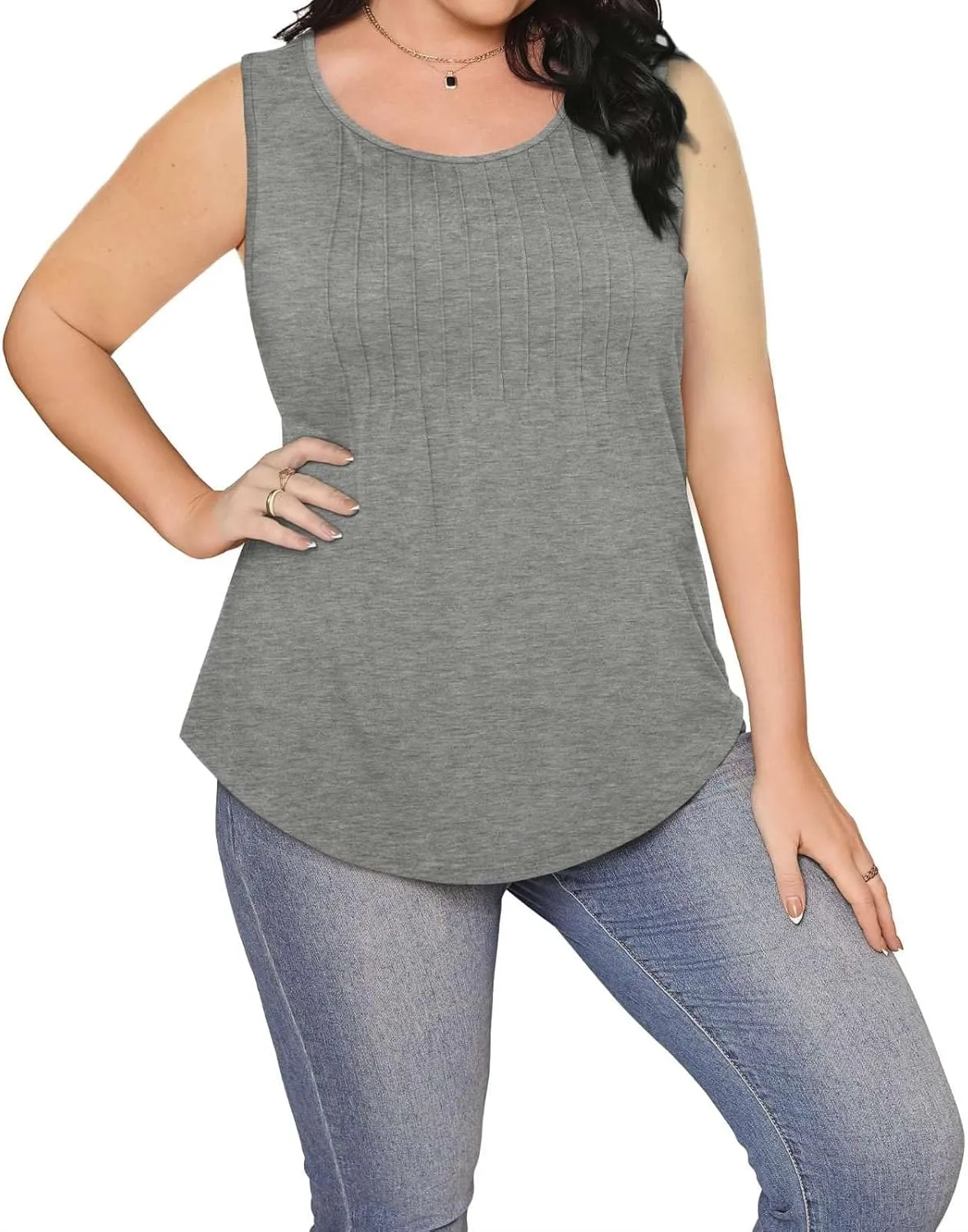 2025 Women's Summer Tank Tops Dressy Casual Sleeveless Holiday Shirts Loose Fit Pleated Front Plus Size Tunic Blouses