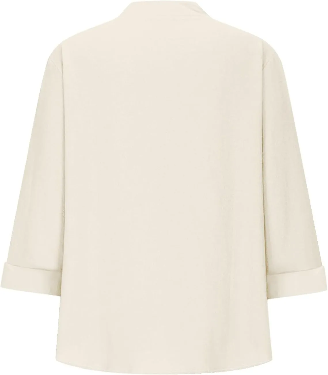 3/4 Sleeve Linen Tops for Women Loose Fit V Neck Button Down Henley Shirts Cute Summer Beach Tee Shirts with Pocket