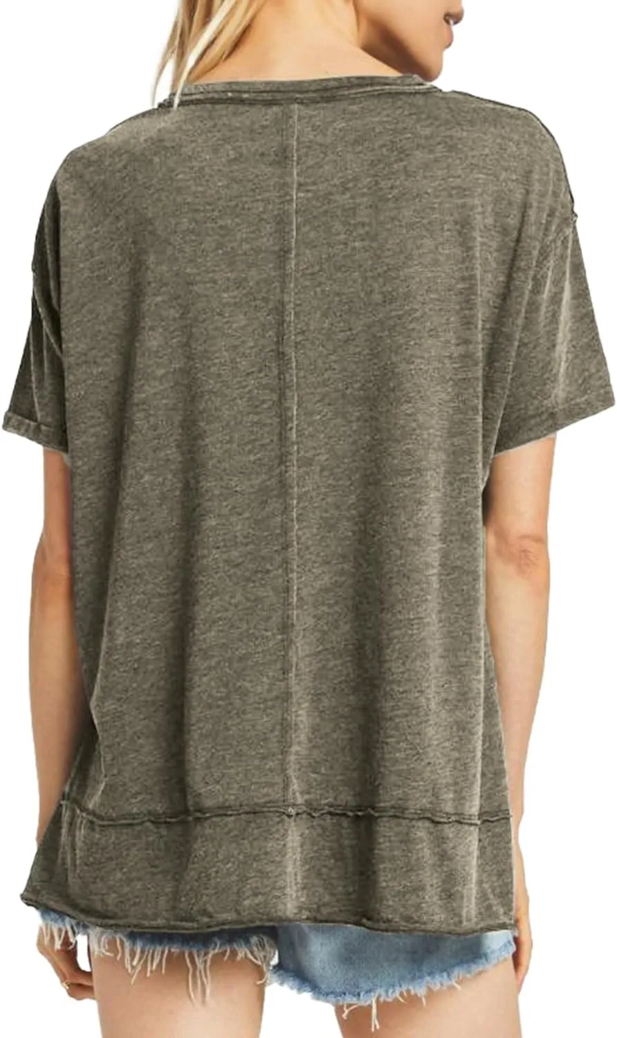 Allimy Women's Summer Short Sleeve Loose T Shirts Side Slits Raw Edges Tunic Tops