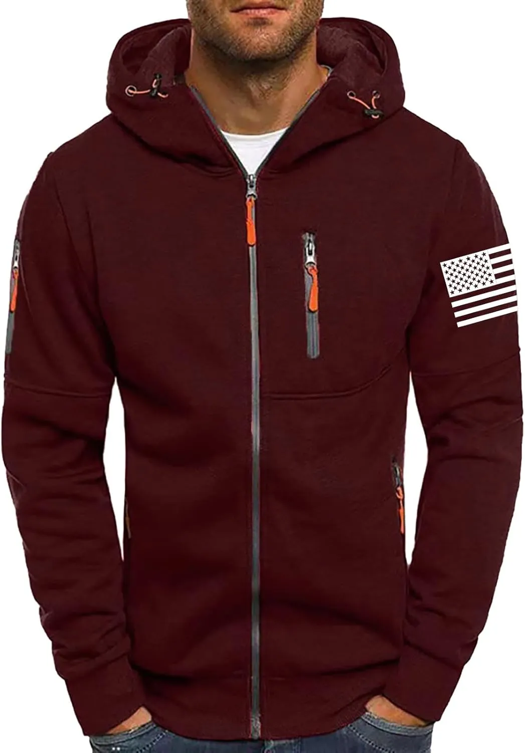 American Flag Hoodies for Men Zip up Lightweight Hoodie Sweatshirt Casual Fashion Jackets Fall Top with Zipper Pocket