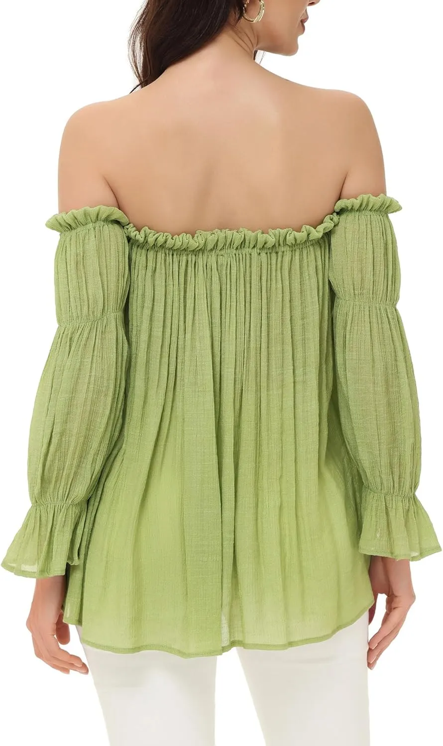 Anna-Kaci Womens Semi Sheer Boho Peasant Long Sleeve Off The Shoulder Top