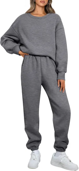 AUTOMET Womens 2 Piece Outfits Sweatsuit Oversized Sweatshirt Lounge Sets Baggy Sweatpants Fall Fashion with Pockets