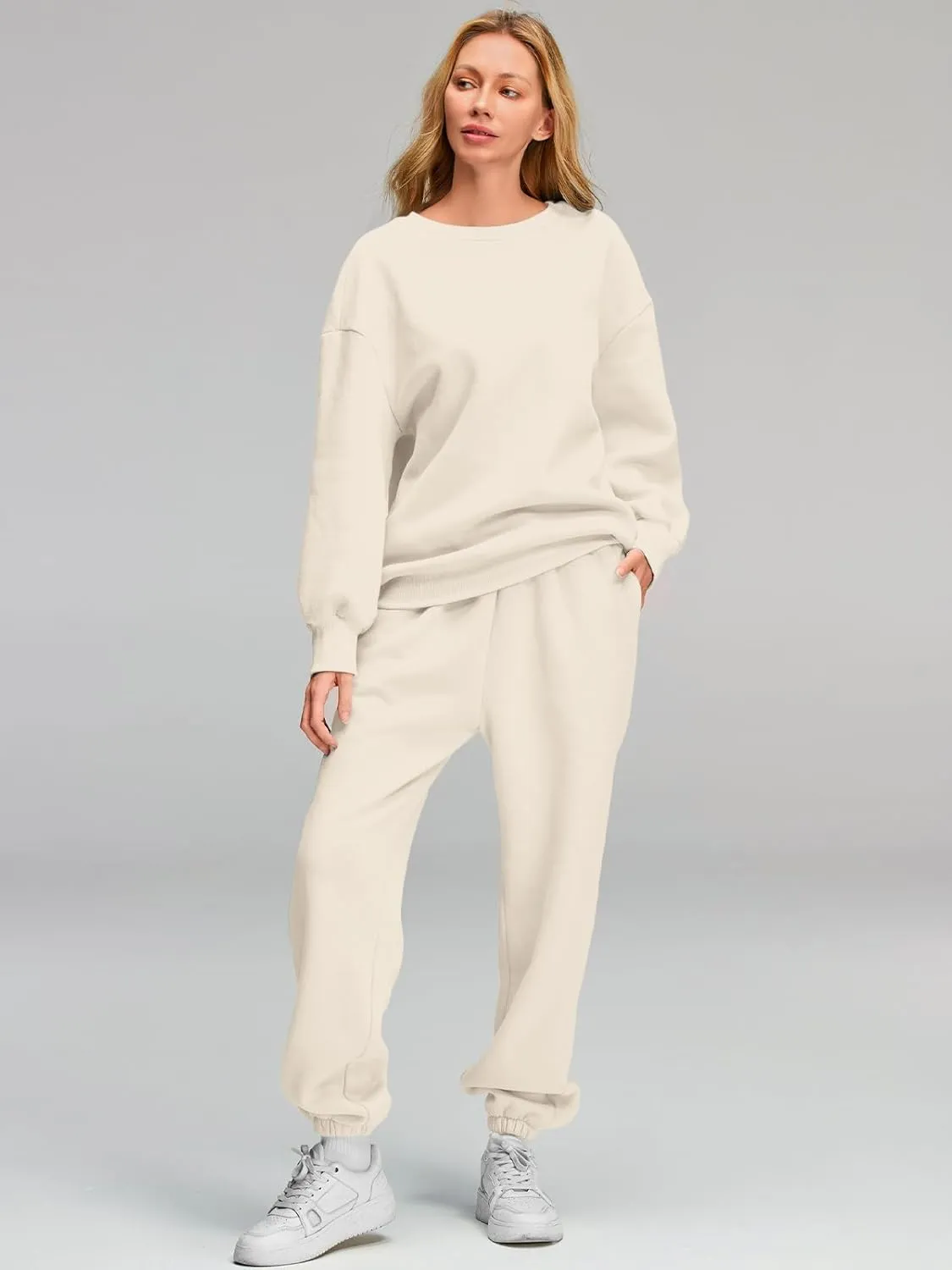 AUTOMET Womens 2 Piece Outfits Sweatsuit Oversized Sweatshirt Lounge Sets Baggy Sweatpants Fall Fashion with Pockets