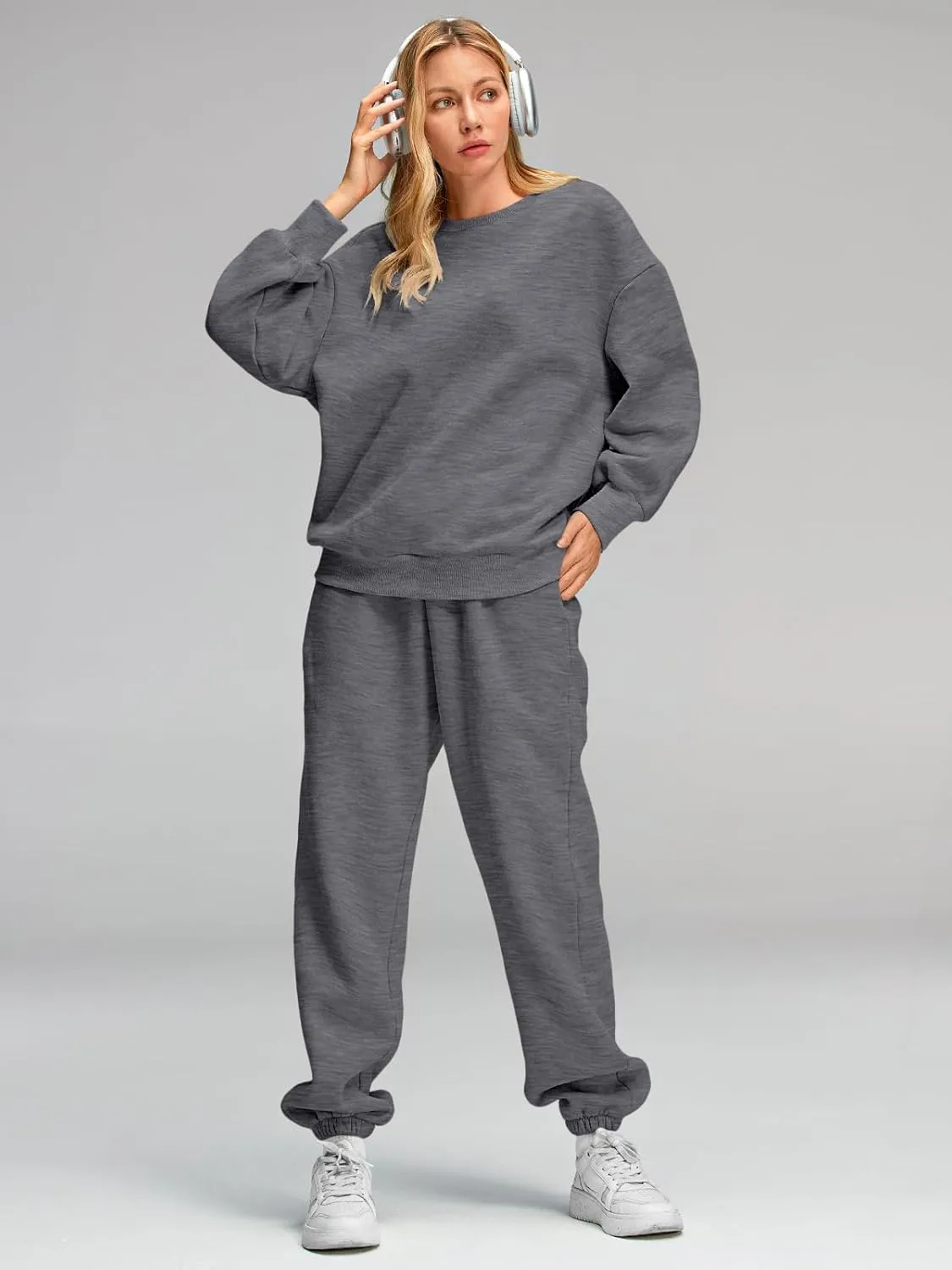AUTOMET Womens 2 Piece Outfits Sweatsuit Oversized Sweatshirt Lounge Sets Baggy Sweatpants Fall Fashion with Pockets