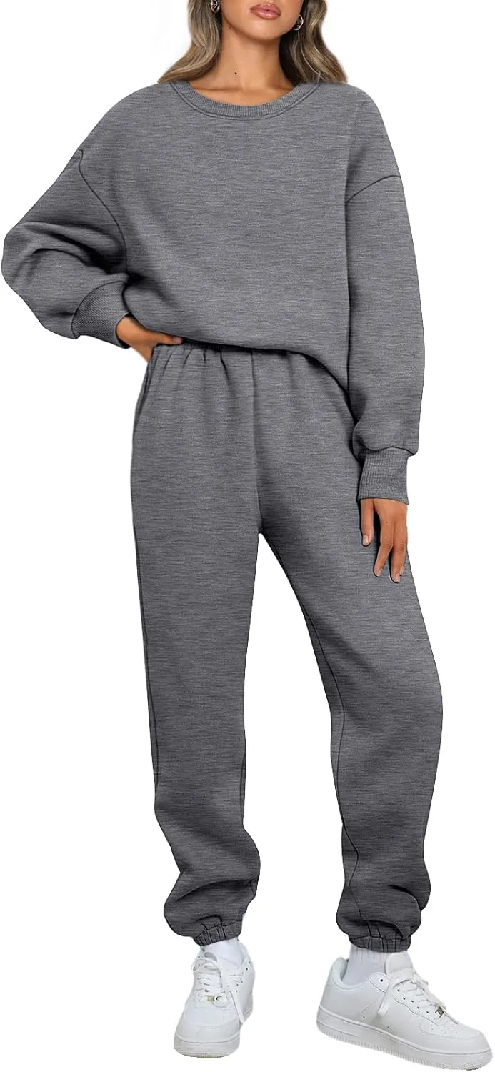 AUTOMET Womens 2 Piece Outfits Sweatsuit Oversized Sweatshirt Lounge Sets Baggy Sweatpants Fall Fashion with Pockets