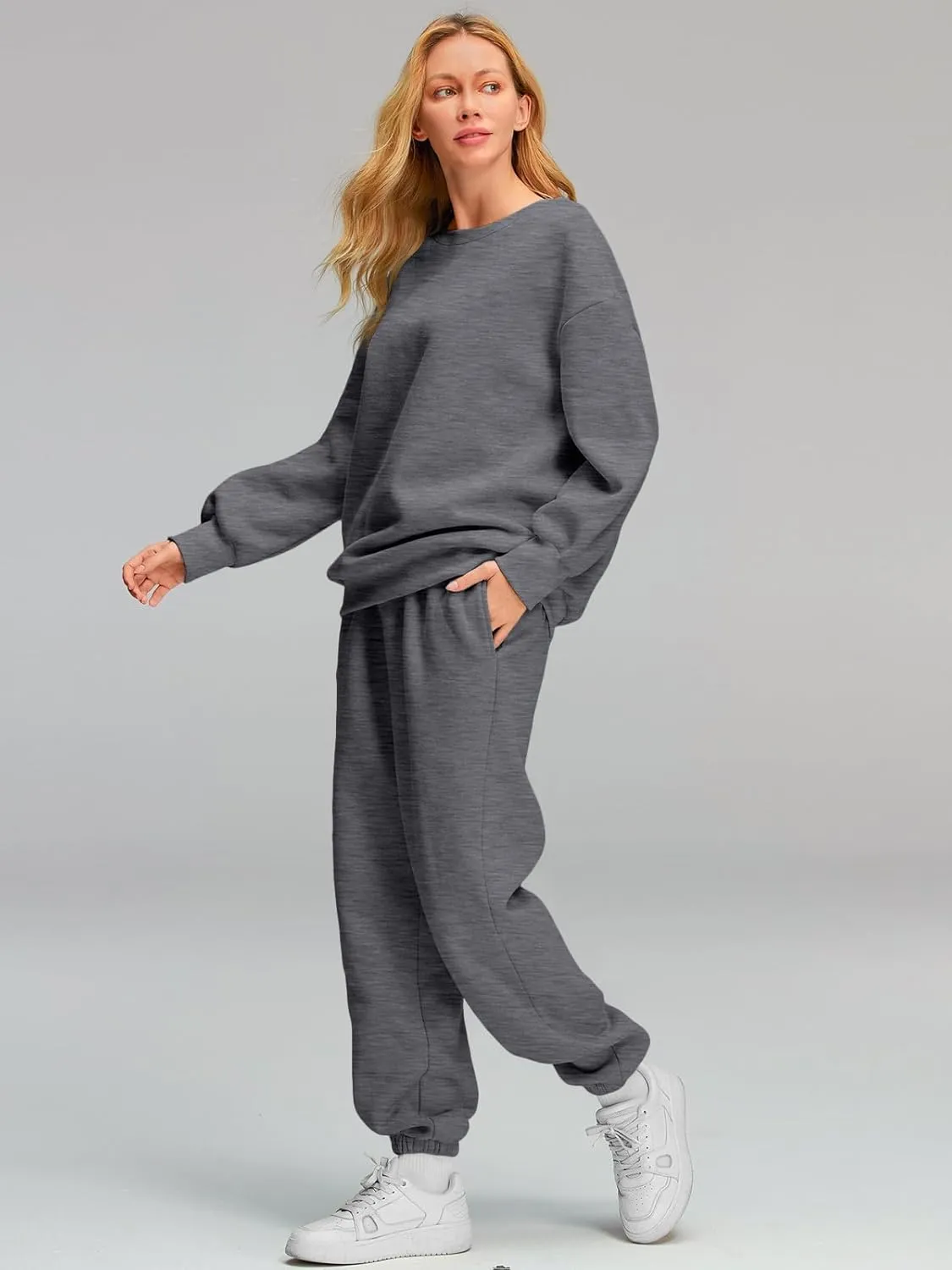 AUTOMET Womens 2 Piece Outfits Sweatsuit Oversized Sweatshirt Lounge Sets Baggy Sweatpants Fall Fashion with Pockets