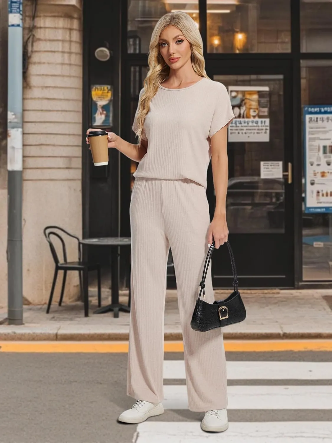 AVAMO Womens 2 Piece Outfits Casual Summer Matching Sets Wide Leg Lounge Sets Travel Airport Outfits Pajama Sets With Pockets