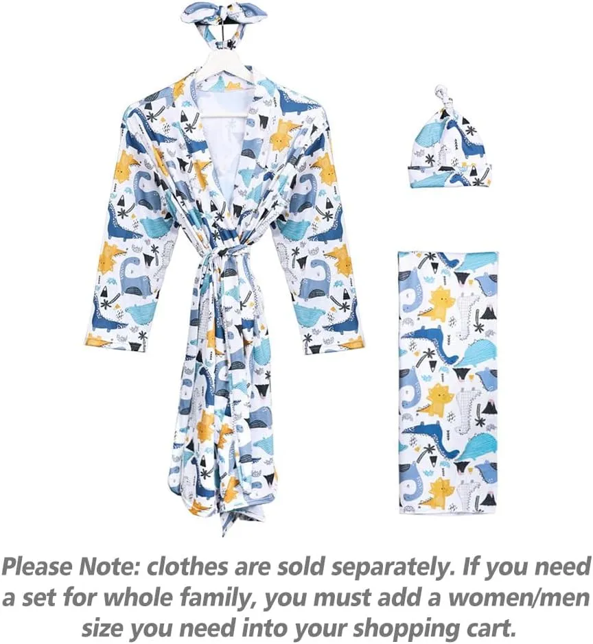 AWIBMK Mom and Me Robe and Swaddle Set and T-Shirt Hospital Labor Delivery Swaddling with Headband Hat for Mom Dad Baby