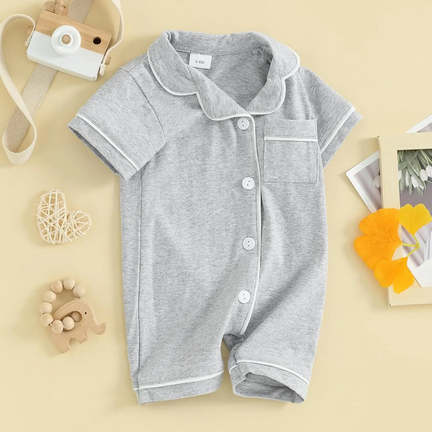 Baby Boy Girl Pajamas Romper Cute Short Sleeve Button Down Jumpsuit Sleepwear Infant Sleepers