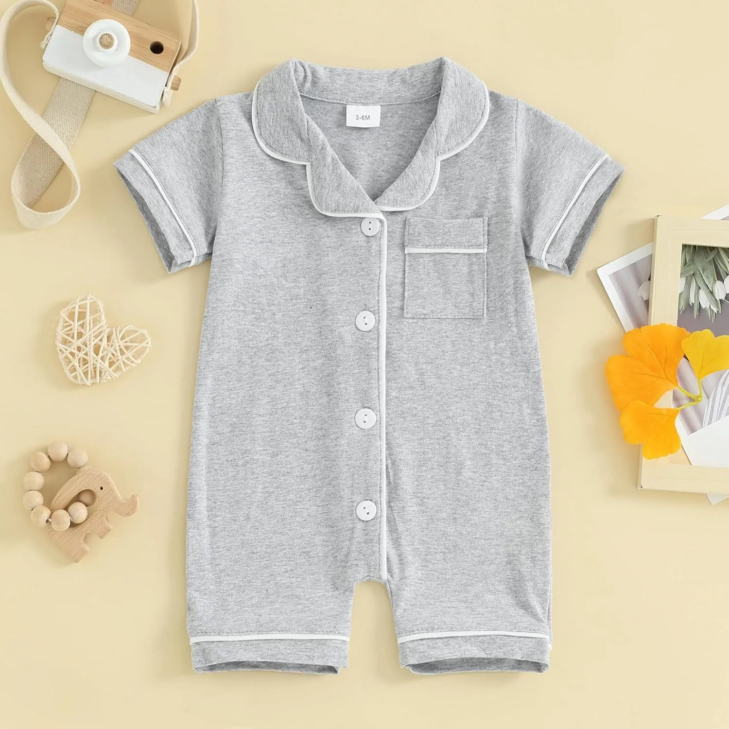 Baby Boy Girl Pajamas Romper Cute Short Sleeve Button Down Jumpsuit Sleepwear Infant Sleepers