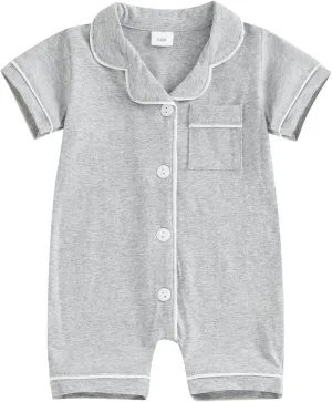 Baby Boy Girl Pajamas Romper Cute Short Sleeve Button Down Jumpsuit Sleepwear Infant Sleepers