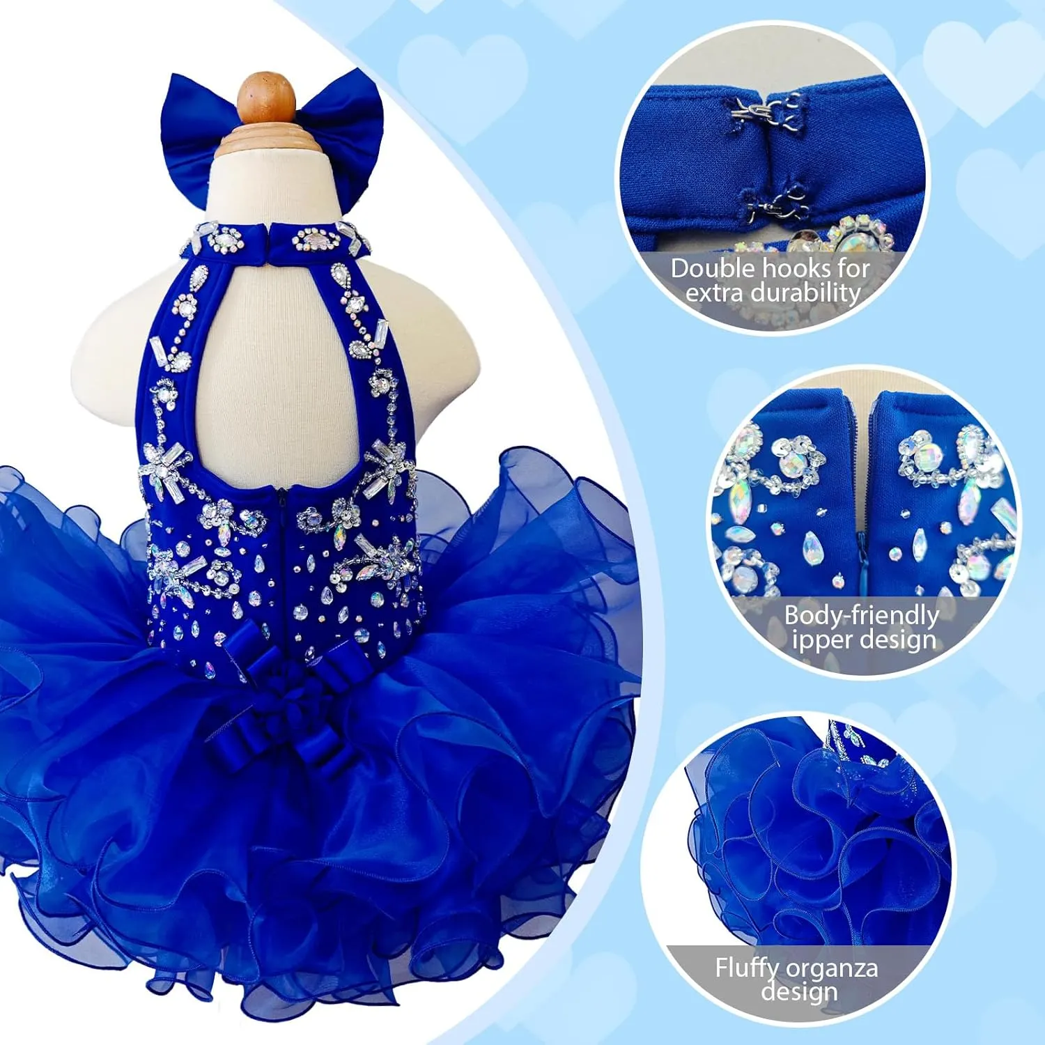 Baby Girls Handmade Beaded Dresses Pageant Dress Birthday Dresses infent Princess Dress