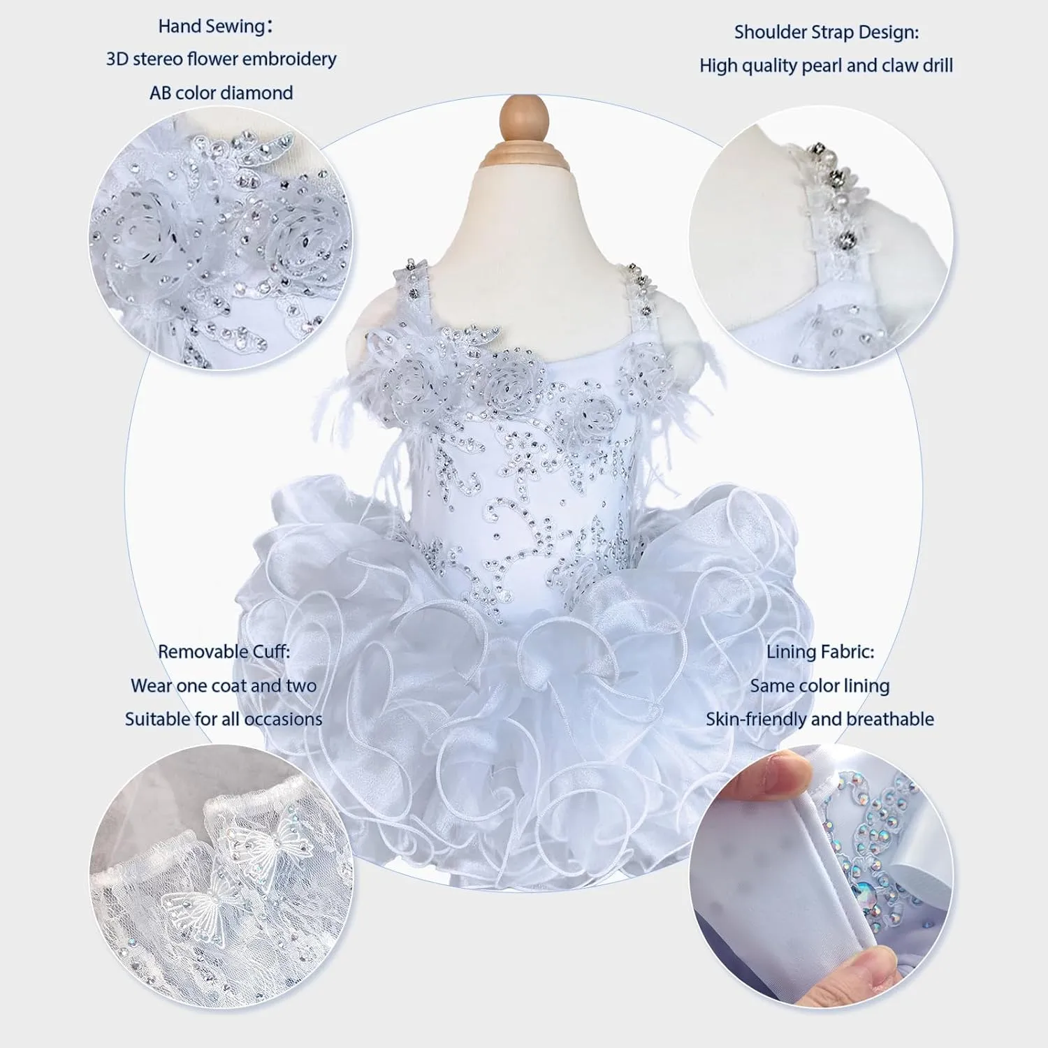 Baby Girls Handmade Beaded Dresses Pageant Dress Birthday Dresses infent Princess Dress