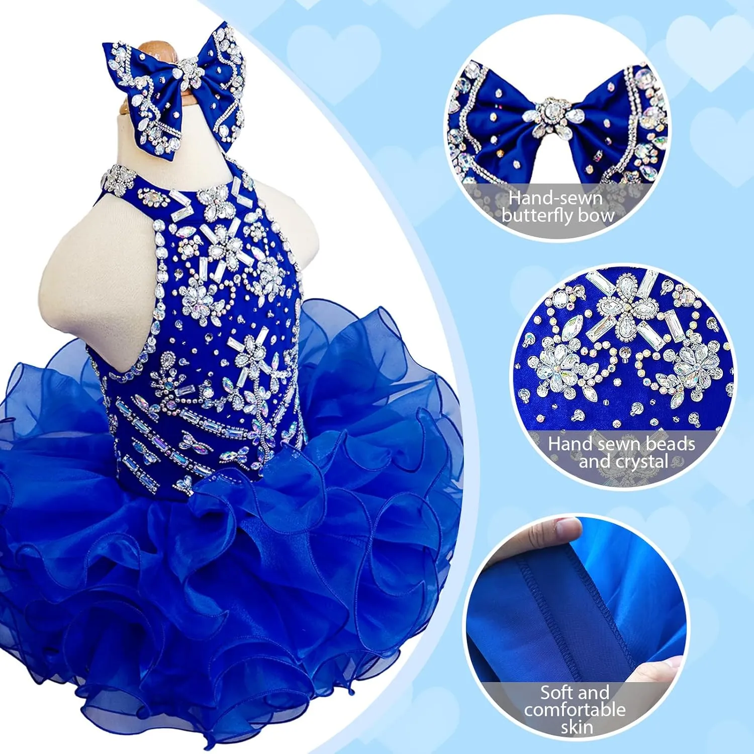 Baby Girls Handmade Beaded Dresses Pageant Dress Birthday Dresses infent Princess Dress