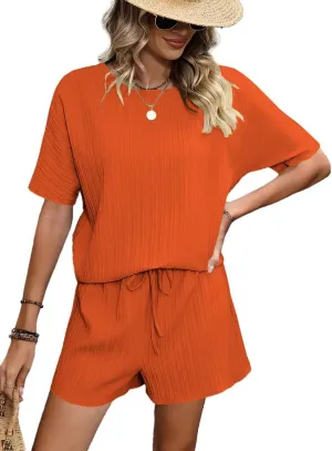 BeadChica Womens Two Piece Lounge Sets Casual Tshirt Tops Drawstring Biker Shorts Tracksuit Workout Jogger Sets