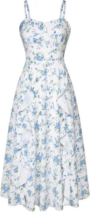 Belle Poque Sun Dresses for Women 2025 Boho Midi Dresses Casual Spaghetti Ruffle Dress Wedding Guest Dresses for Women
