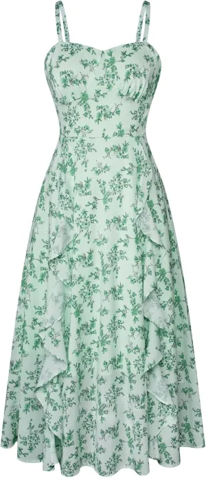 Belle Poque Sun Dresses for Women 2025 Boho Midi Dresses Casual Spaghetti Ruffle Dress Wedding Guest Dresses for Women