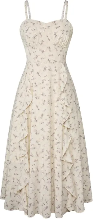 Belle Poque Sun Dresses for Women 2025 Boho Midi Dresses Casual Spaghetti Ruffle Dress Wedding Guest Dresses for Women