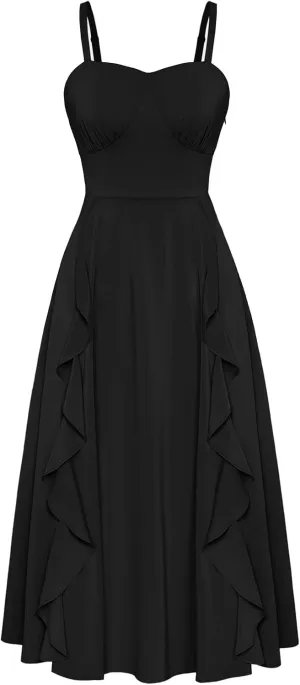 Belle Poque Sun Dresses for Women 2025 Boho Midi Dresses Casual Spaghetti Ruffle Dress Wedding Guest Dresses for Women