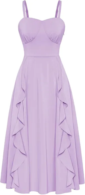 Belle Poque Sun Dresses for Women 2025 Boho Midi Dresses Casual Spaghetti Ruffle Dress Wedding Guest Dresses for Women