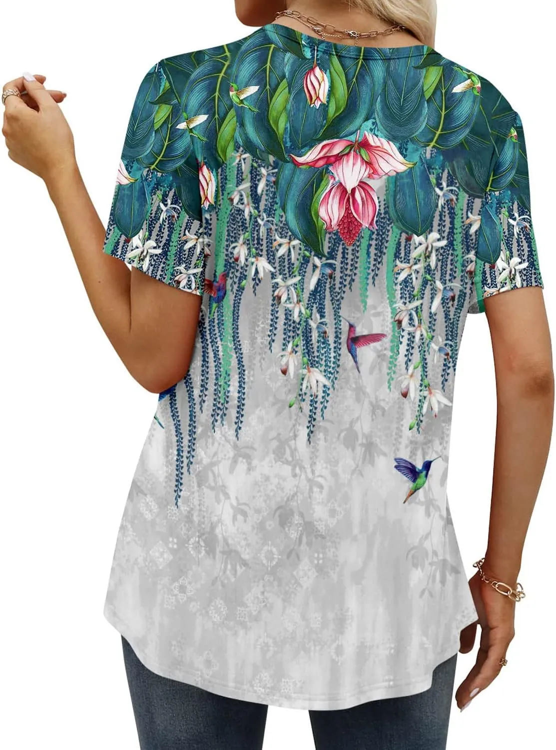 BETTE BOUTIK Womens Short Sleeve Tunics V Neck Button Down Shirts Blouse Tops Pullover S-3XL