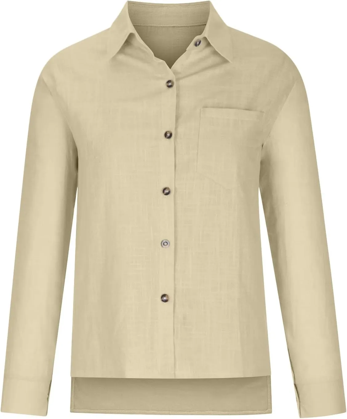 Blouses & Button-Down Shirts Women Lapel Long Sleeve Linen Summer Dressy Tops Loose Fit Cotton Cardigan Tunics
