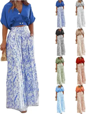 Canbebig 2 Piece Sets for Women Boho Lounge Set V Neck Short Sleeve Tank Crop Top Wide Leg Pants Sets Travel Vacation Outfits