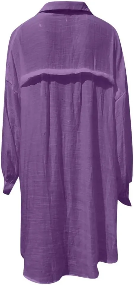 Ceboyel Women Oversized Cotton Linen Shirts Long Sleeve Button Down Blouses Casual Loose Gauze Top Work Summer Beach Outfits