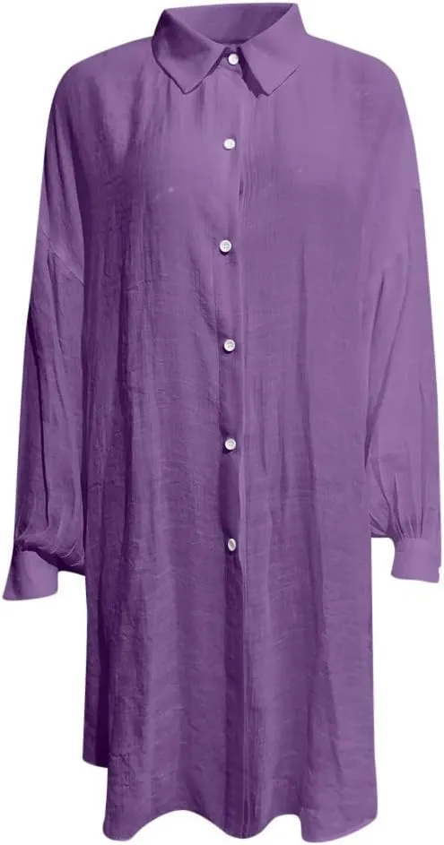 Ceboyel Women Oversized Cotton Linen Shirts Long Sleeve Button Down Blouses Casual Loose Gauze Top Work Summer Beach Outfits