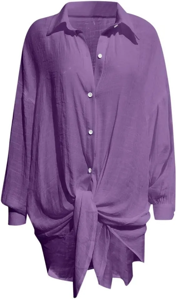 Ceboyel Women Oversized Cotton Linen Shirts Long Sleeve Button Down Blouses Casual Loose Gauze Top Work Summer Beach Outfits