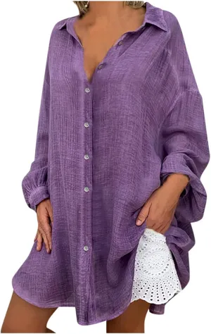 Ceboyel Women Oversized Cotton Linen Shirts Long Sleeve Button Down Blouses Casual Loose Gauze Top Work Summer Beach Outfits