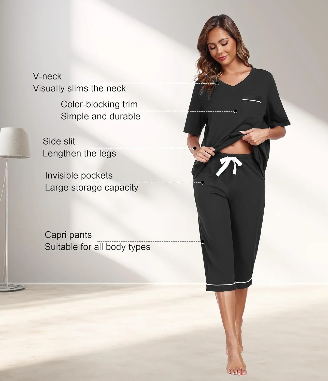 CF 100% Cotton Womens Pajama Sets for Women 2 Piece Pj Sets Sleepwear Lounge Set Short Sleeve Shirt and Capri Pants