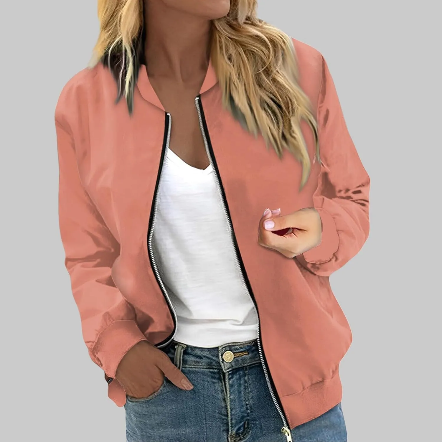 ChicCrate Bomber Jacket Women 2025 Long Sleeve Stand Collar Fall Jackets Lightweight Causal Floral Zip Up Coats