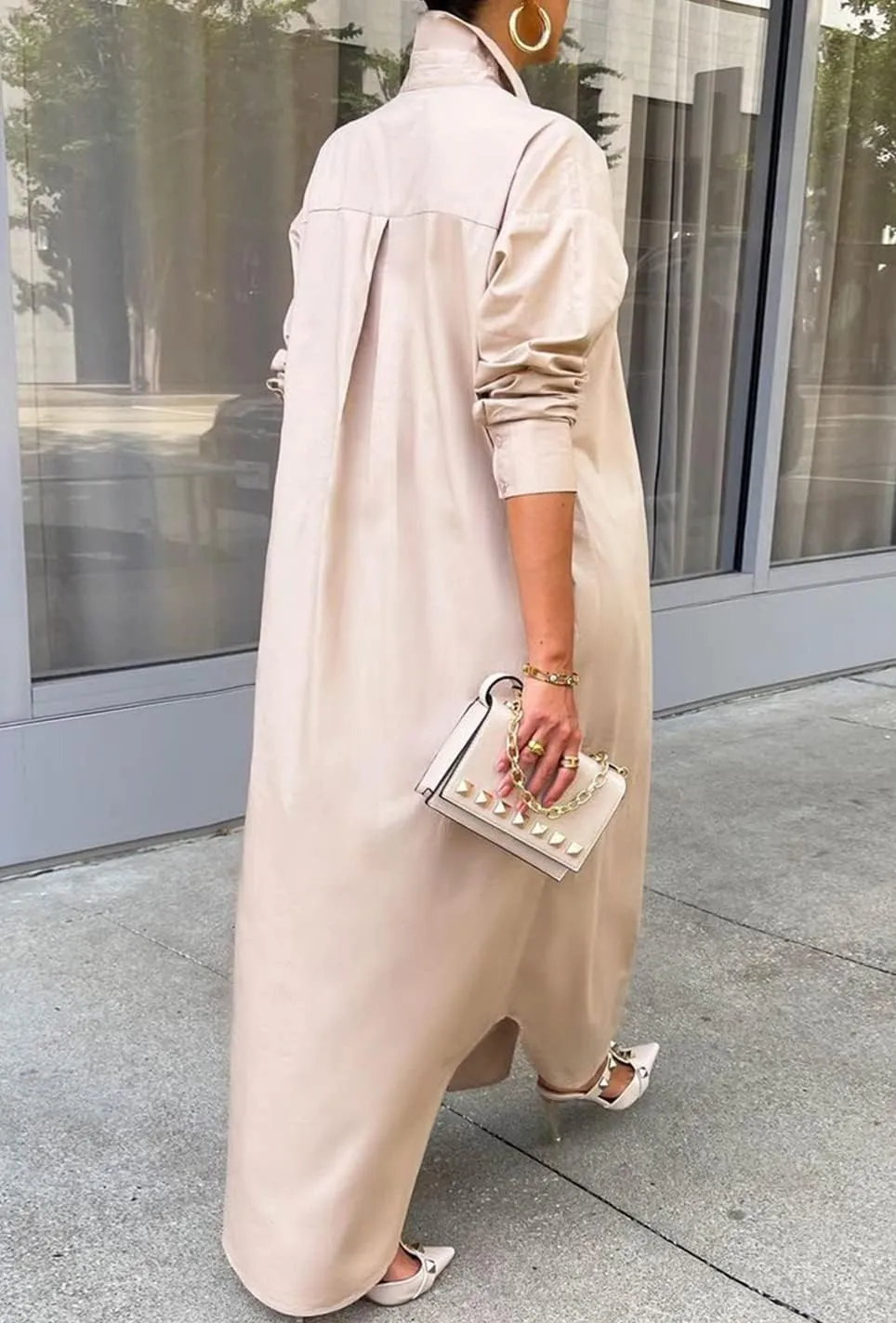 Choichic Shirt Dresses for Women Casual Long Sleeve Cotton Button Down Maxi Dresses