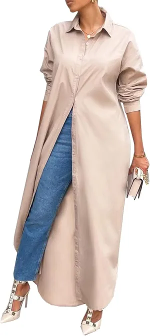 Choichic Shirt Dresses for Women Casual Long Sleeve Cotton Button Down Maxi Dresses