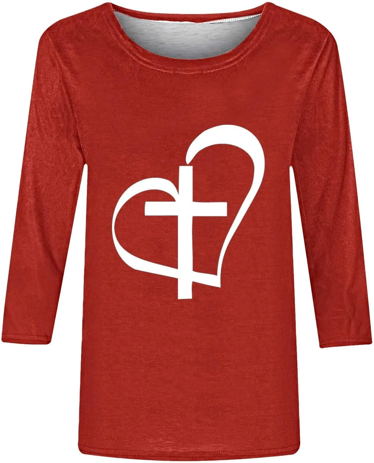Christian Easter Good Friday Shirt Womens 3/4 Sleeve Tops Dressy Casual Faith Jesus Cross Heart Print Crewneck Tee Shirts