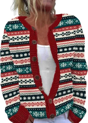 Christmas Sweaters for Women 2024 Ugly Funny Xmas Print Button Up Cardigans Fall Winter Long Sleeves Knit Tops Jackets