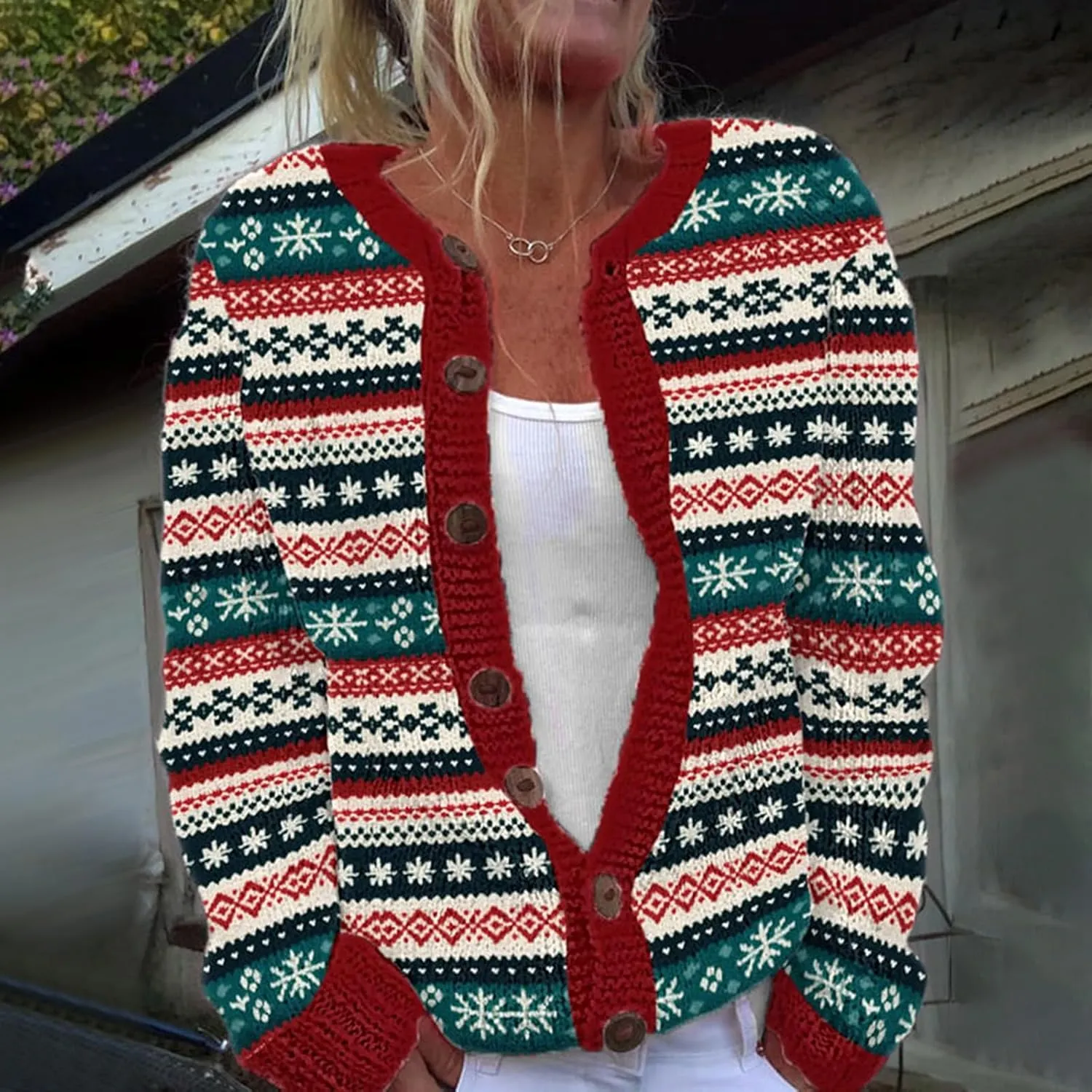 Christmas Sweaters for Women 2024 Ugly Funny Xmas Print Button Up Cardigans Fall Winter Long Sleeves Knit Tops Jackets