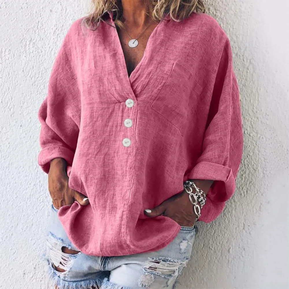Costaric Women's Buttons Down Shirts Long Sleeve V-Neck Lightweight Pullover Tops Casual Loose Fit Tunics Blouses