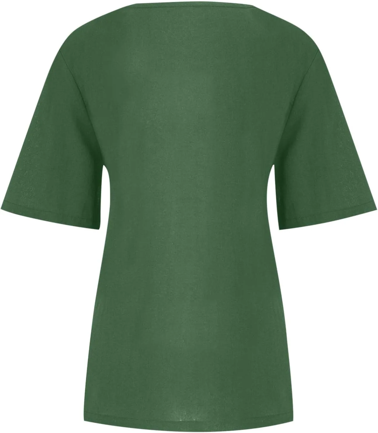 Cotton Linen Blouses for Women Short Sleeve Round Neck Retro Boho Tshirts Solid Colr Lightweight Casual Summer Tops