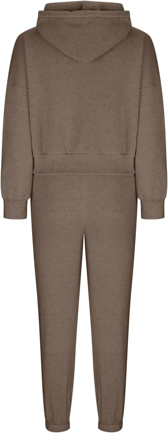 Cropped Hoodies and Jogger Pants Set Women 2 Piece Fleece Lined Fall Outfits Trendy Tracksuits Comfy Sweatsuits