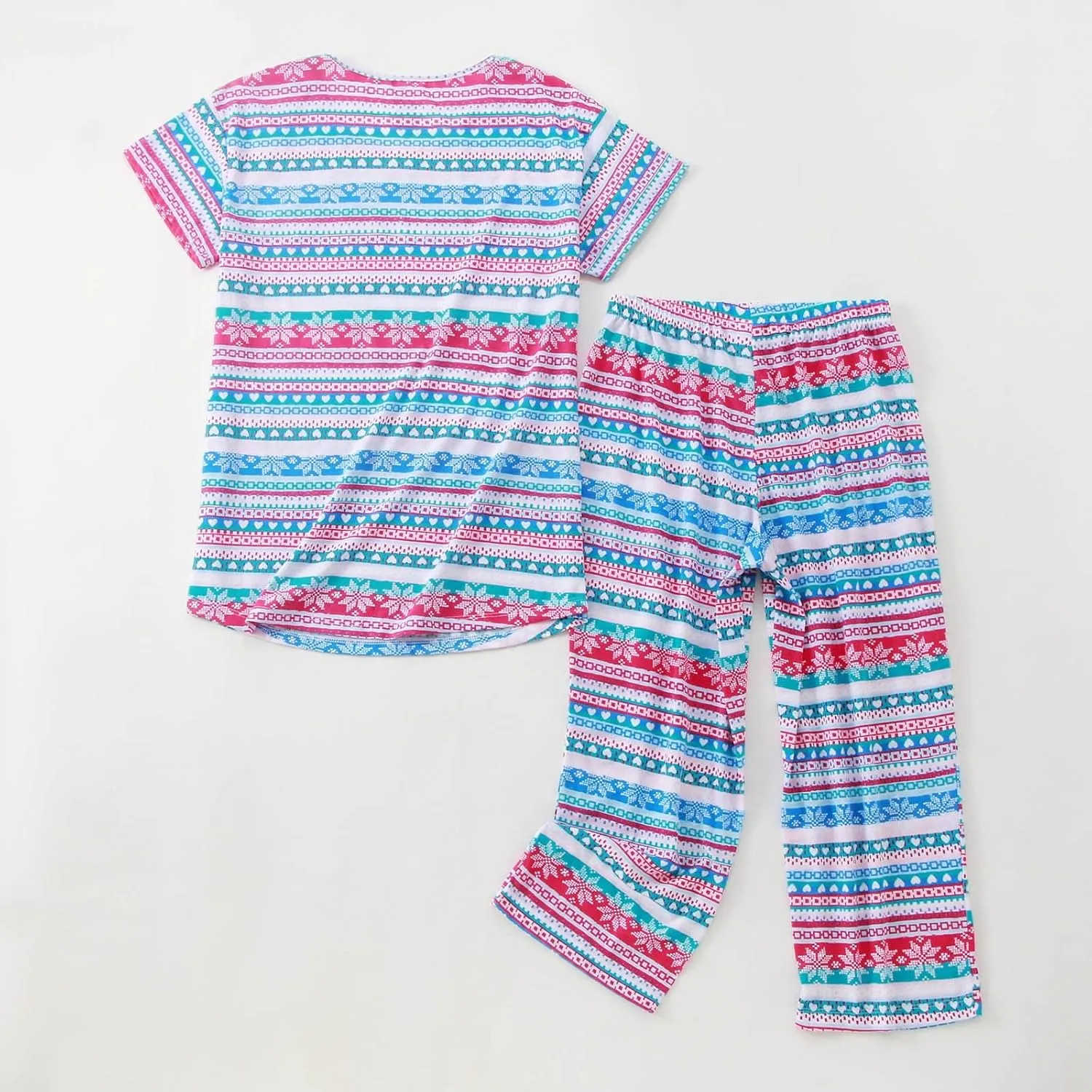 Cute Pajama Set for Women 2 Piece Print Lounge Set Soft Short Sleeve Pjs Capri Pants Sleepwear Casual Loungewear Set