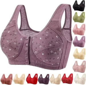 Daisy Bras for Older Women,Full Coverage Breathable Everyday Bras,Front Closure No Underwire Push Up Wireless Bra
