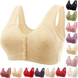 Daisy Bras for Older Women,Full Coverage Breathable Everyday Bras,Front Closure No Underwire Push Up Wireless Bra