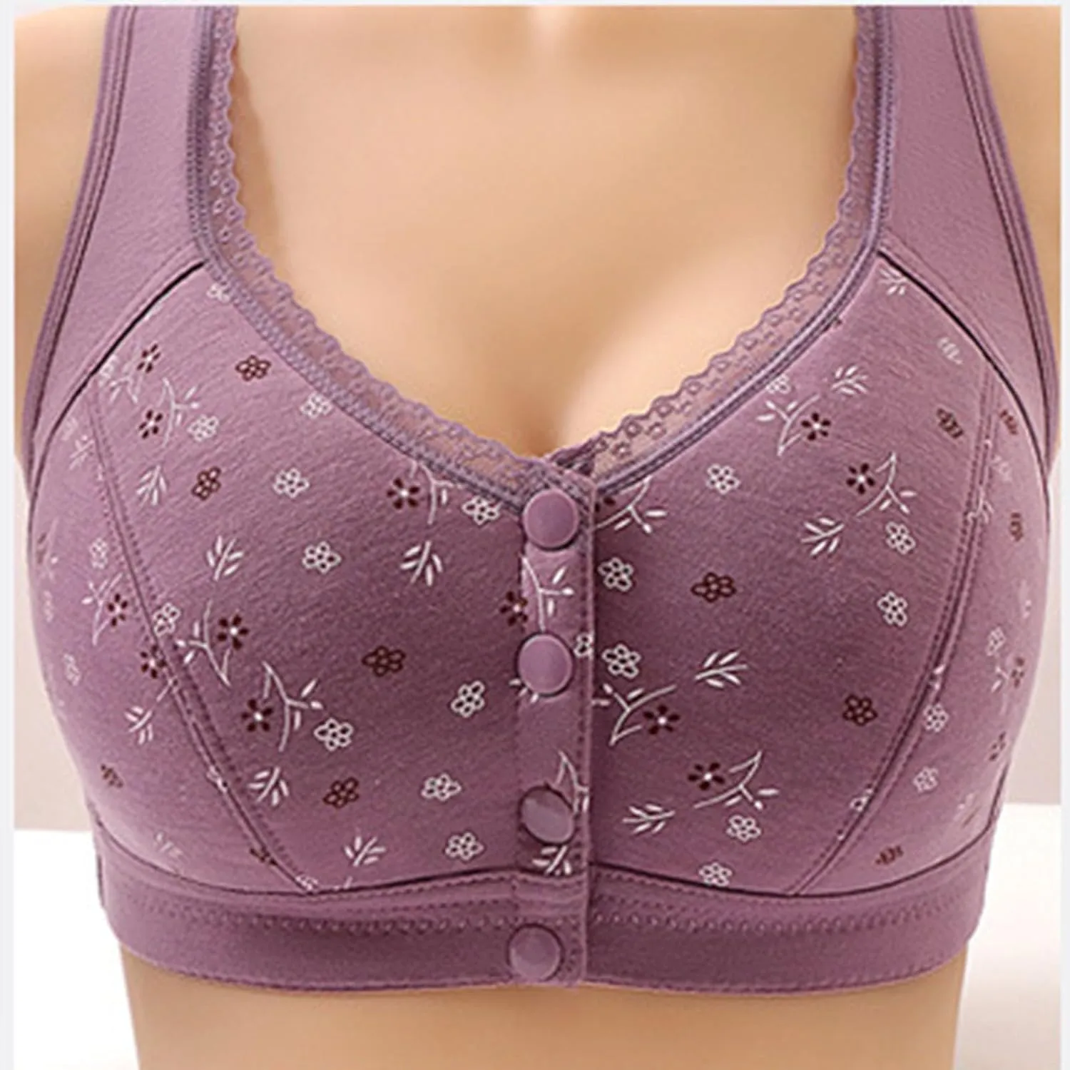 Daisy Bras for Older Women,Full Coverage Breathable Everyday Bras,Front Closure No Underwire Push Up Wireless Bra