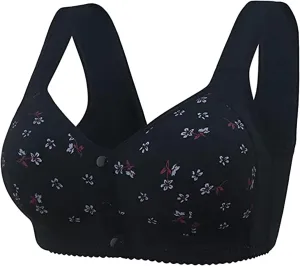 Daisy Bras for Older Women,Full Coverage Breathable Everyday Bras,Front Closure No Underwire Push Up Wireless Bra